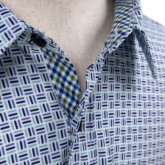 Con.Struct Shirt Men’s 2XL XXL Blue White Geometric Print 4-Way Stretch Slim Fit - Picture 3 of 11